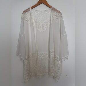 Sheer Lace Kimono Cover-Up in Off-White